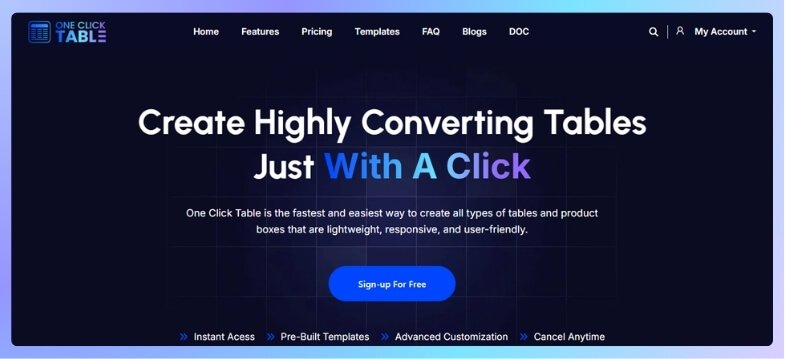 OneClickTable Quick Bootstrap Table Creation Tools for WordPress Sites
